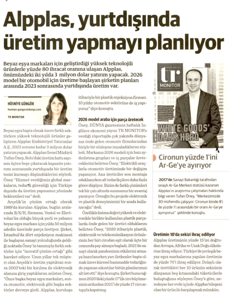 Dünya - Alpplas, Yurtdışında Üretim Yapmayı Planlıyor